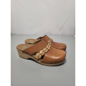 Dansko Sherise Tan Leather Open Back Slip on Clogs, EU 38, (size 7)